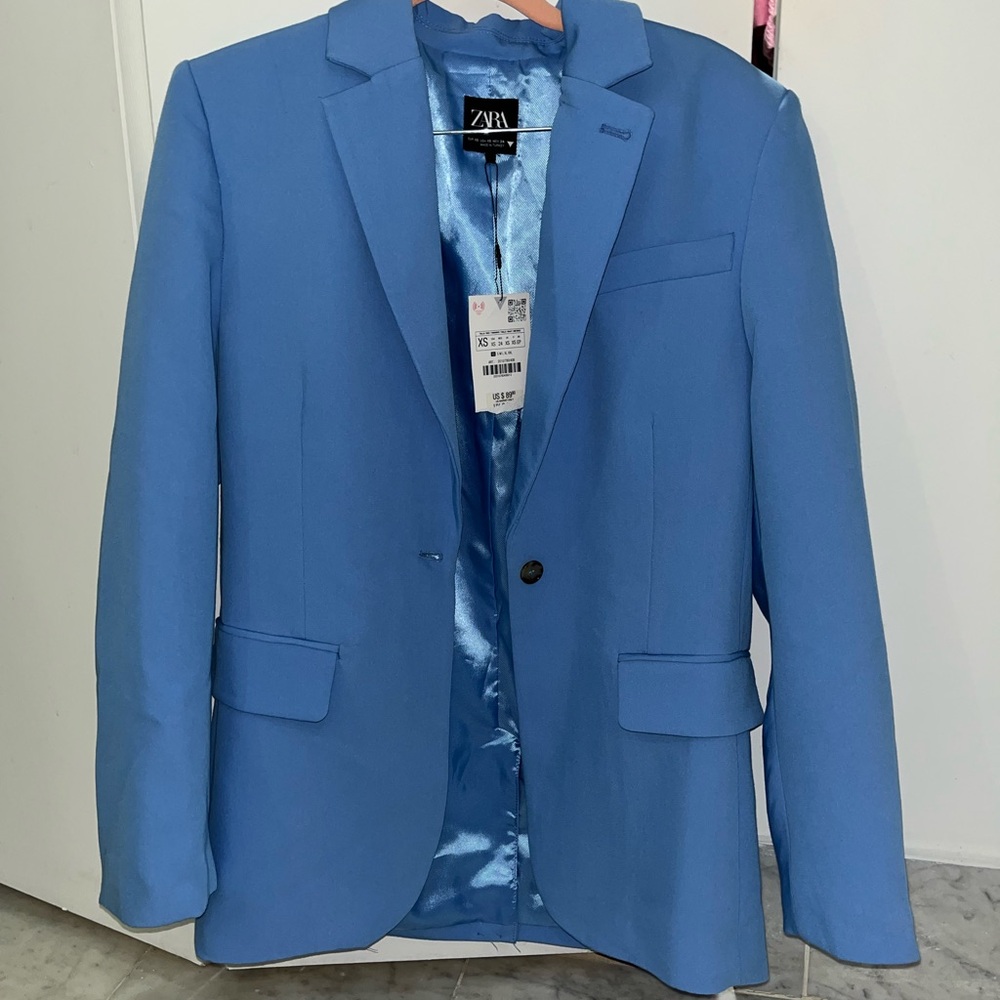 Zara Blue Single-Button Blazer - Picture 4 of 7